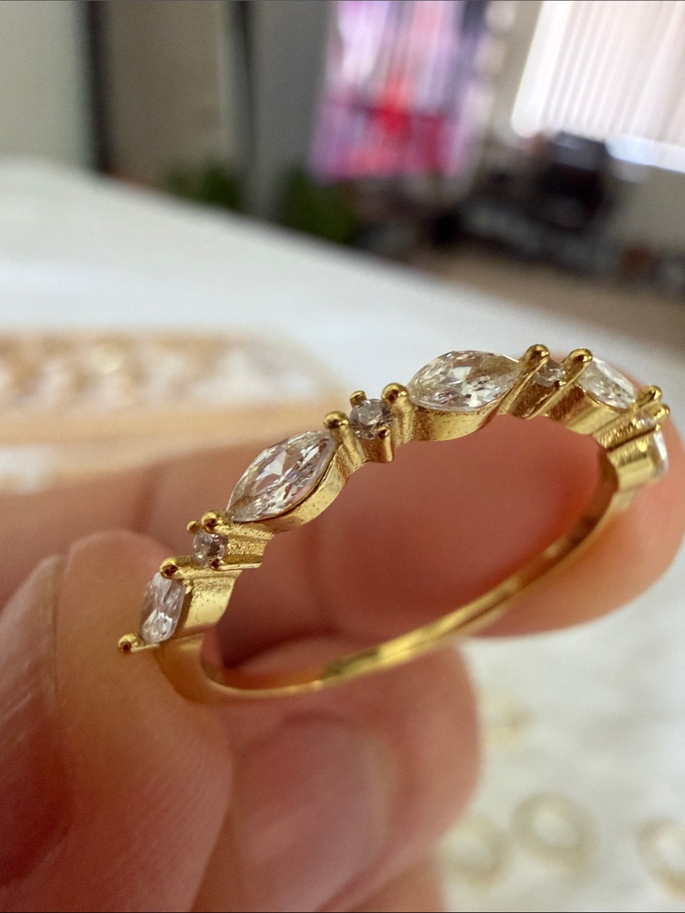 Gold Filled Marquise & Round CZ Stackable Ring - Women's Jewelry